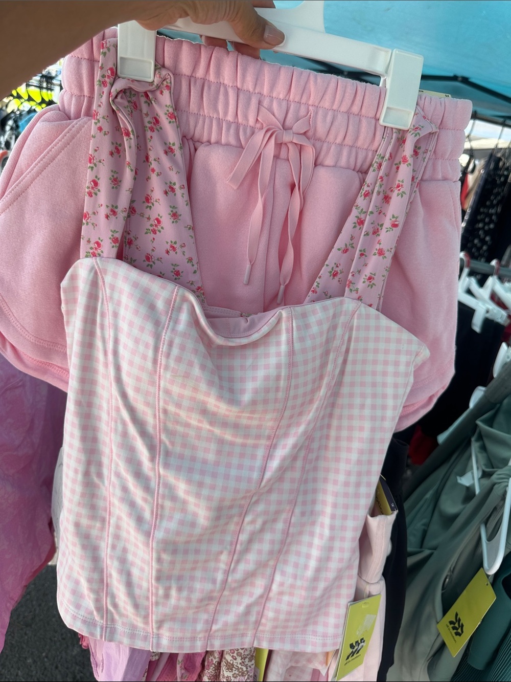 Pink Gingham Athletic Shorts and tank top set XS